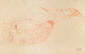Liggende halvnøgen onanering, 1912-1913 af Gustav Klimt