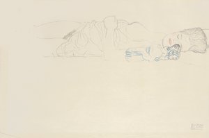 Tillænet halvnøgen til højre, ca. 1914-15 af Gustav Klimt