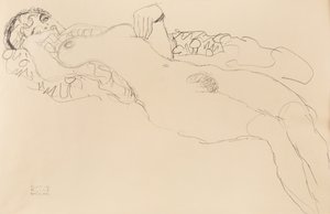 Liggende nøgen kvinde, mod venstre, 1917. af Gustav Klimt