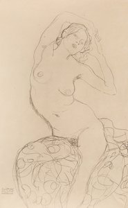 Siddende nøgen, ca 1914-1916. af Gustav Klimt