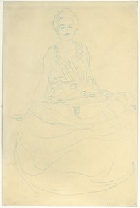 Siddende halvnøgen forfra, ca. 1907 (blyant på papir) af Gustav Klimt