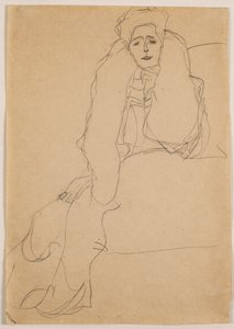 Siddende til venstre, overkroppen læner sig fremad; Siddende venstre, torso fremad, venstre støttet op, 1904-1905 af Gustav Klimt