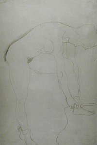 Stående nøgen med hævede ben, ca. 1907 (blyant på japansk papir) (s/h foto) af Gustav Klimt