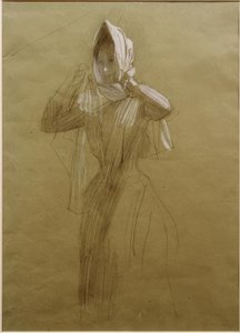 Stående ung kvinde, svøbende et tørklæde af Gustav Klimt