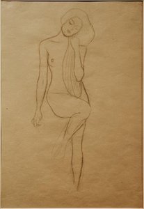 Stående nøgen kvinde med løftet højre ben af Gustav Klimt