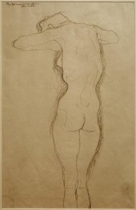 Stående nøgen fra ryggen, arme bøjet vandret (undersøgelse) af Gustav Klimt