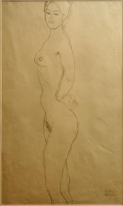 Stående kvindelig nøgen til venstre, aflever ... af Gustav Klimt