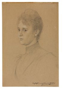 Studie til et portræt (fru Heymann), ca. 1892 (blyant med hvid overstregning på blødt papir) af Gustav Klimt