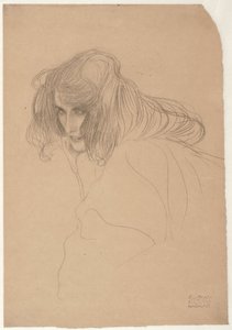 Studie af en kvindes hoved i trekvart profil Study for Unchastity in the Beethoven Frieze, ca. 1901-1902 af Gustav Klimt