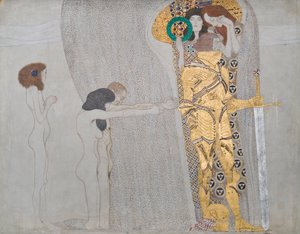 Længslen efter lykke, fra Beethoven-frisen", 1902 af Gustav Klimt