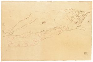 To liggende nøgenbilleder, ca. 1913 af Gustav Klimt