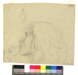 Weiblicher Kopf im Profil nach links, Pferdekopf im Profil, Figurenstudie af Gustav Klimt