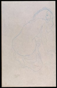 Kvinde læner sig til højre med langt hår, ca. 1910-11 af Gustav Klimt