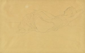 Kvinde liggende på ryggen, delvist påklædt af Gustav Klimt