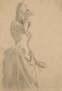 Kvinde med kikkert, ca. 1888 (sort kridt på tonet lagenpapir) af Gustav Klimt