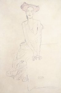 Ung kvinde, der støtter sig selv med sine hænder af Gustav Klimt