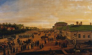 Zar Nicholas vender tilbage fra en militærparade i Krasnoe Selo, 1848