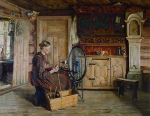 Interiør fra Sandbu gård i Vaga af Gustav Wentzel