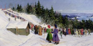Skistævne i Fjelkenbakken (olie på lærred)