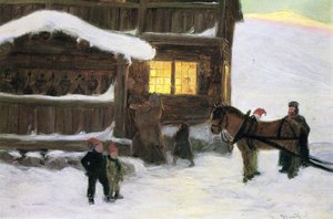 Gæsterne ankommer (farve litho)