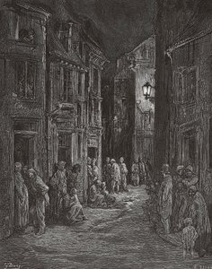 Bluegate Fields slumkvarterer, London i det 19. århundrede. (Print)