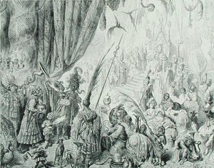 Kongen af Serendibs hof, ca. 1868 (stik) af Gustave (after) Dore