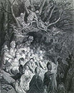 The Riverband - Under Trees, fra "London, a Pilgrimage", skrevet af William Blanchard Jerrold (1826-84), graveret af Paul Jonnard-Pacel (død 1902), udg. 1872 (gravering) af Gustave (after) Dore