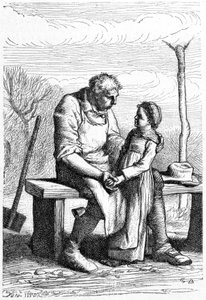 Cosette et Jean Valjean - i "" Les Miserables "" af Victor Hugo, ill. af Brion, red. Hetzel og Lacroix