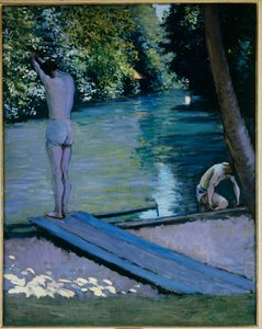 Badende er ved at kaste sig ud i floden Lyerres af Gustave Caillebotte