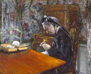 Mademoiselle Boissière strikker af Gustave Caillebotte