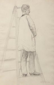 Studie for husmalere: Mand på en stige, trekvart bagfra af Gustave Caillebotte
