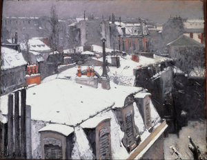 Udsigt over tagene (Effekt af sne) - olie på lærred af Gustave Caillebotte