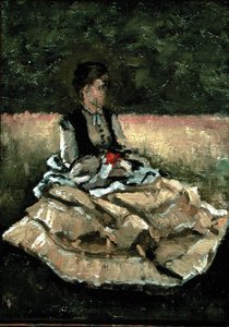 Kvinde siddende på græsplænen (olie på lærred) af Gustave Caillebotte