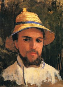 Selvportræt med stråhat af Gustave Caillebotte