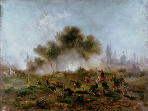 Paris Kommune: Angreb på en kirkegård af regulære tropper og erobring af barrikaderne i maj 1871, 1871 af Gustave Clarence Rodolphe Boulanger