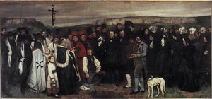 En begravelse i Ornans - Olie på lærred af Gustave Courbet