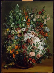 Buket blomster i en vase af Gustave Courbet