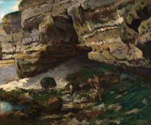 Klippelandskab med rådyr af Gustave Courbet