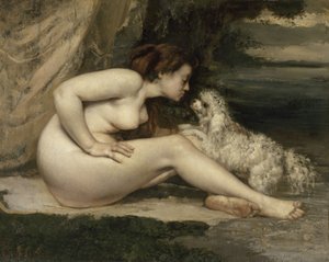 Nøgen kvinde med en hund af Gustave Courbet