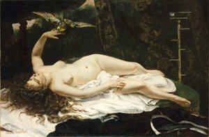 Fransk:  La Femme au perroquet Kvinde med papegøje af Gustave Courbet
