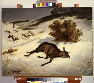 Hind tvunget ned i sneen af Gustave Courbet