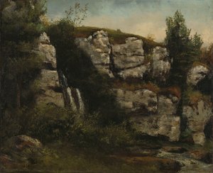 Landskab med klippeklipper og et vandfald af Gustave Courbet