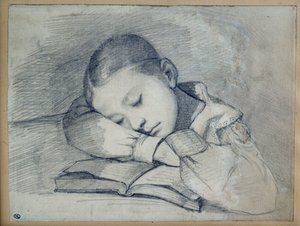 Portræt af Juliette Courbet sover. Tegning ved blyminen af Gustave Courbet (1819-1877). 1841. Dim. 0,20 x 0,26. Paris, Musee d