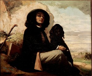 Selvportræt med sort hund af Gustave Courbet (1819-1877) 1842 af Gustave Courbet