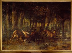 Forårsbrust, hjortekamp. Maleri af Gustave Courbet (1819-1877) af Gustave Courbet