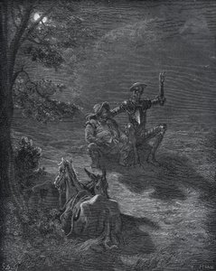 A Nocturnal Discours - fra "Don Quixote de la Mancha" af Miguel Cervantes (1547-1616) (Don Quixote) - Træsnit efter tegning af Gustave Dore af Gustave Dore