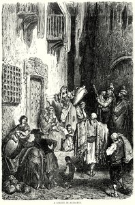 En gade i Albacete (kobberstik) af Gustave Dore
