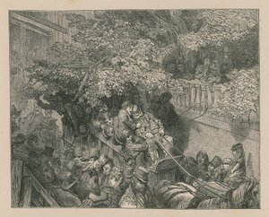 En overfyldt hestetrukket træner af Gustave Dore