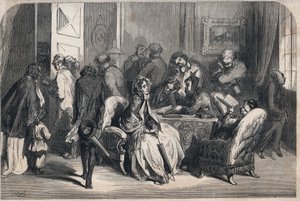 En tandlæges forkammer. Tegning af Gustave Dore (1832-1883). Stik i “Le Monde illustrious”” fra 1862. Privat samling. af Gustave Dore