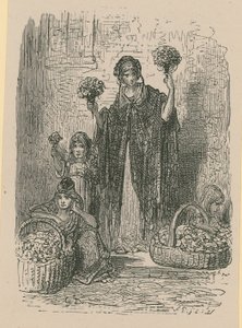 En gruppe unge kvinder sælger blomster fra kurve af Gustave Dore
